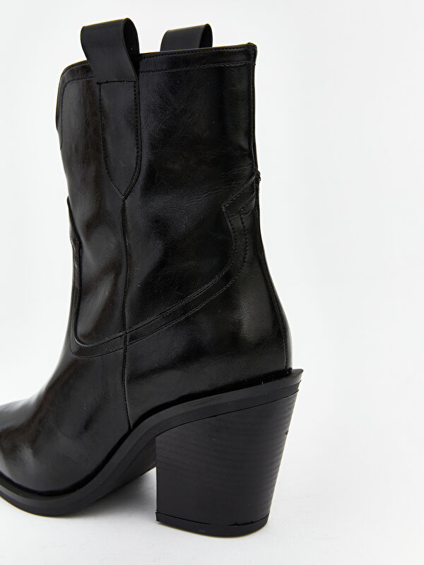 Deri Görünümlü Kadın Topuklu Bot - Görsel 6
