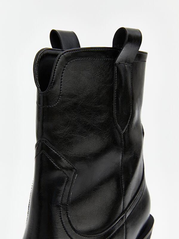 Deri Görünümlü Kadın Topuklu Bot - Görsel 7