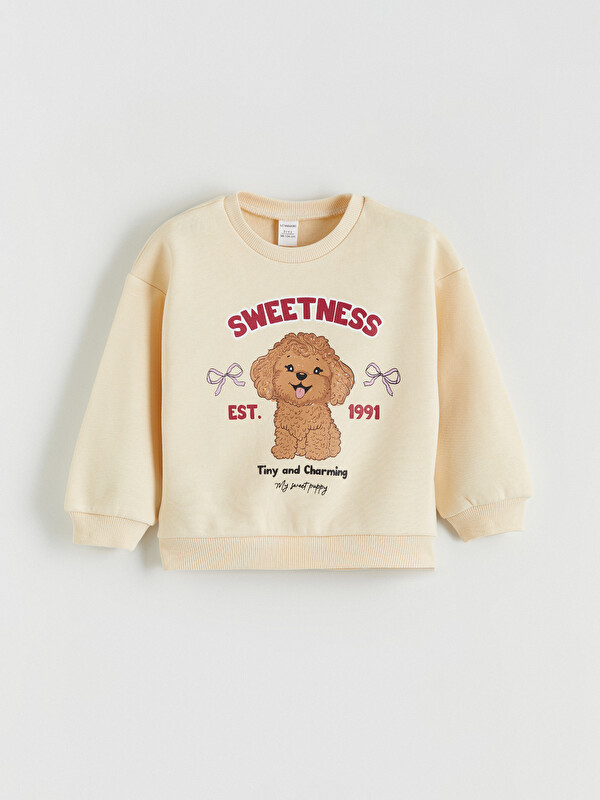 LCW Kids Bisiklet Yaka Baskılı Kız Çocuk Kalın Sweatshirt