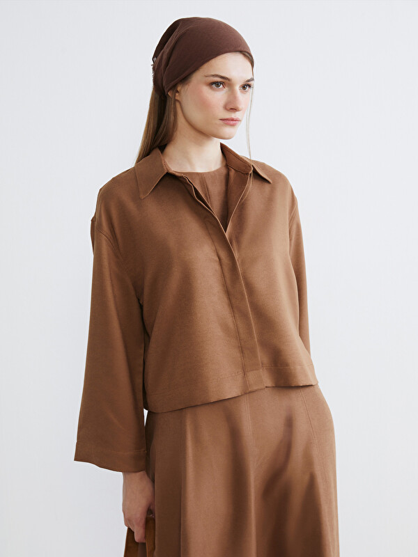 LCW Modest Oversize Kadın Süet Görünümlü Gömlek
