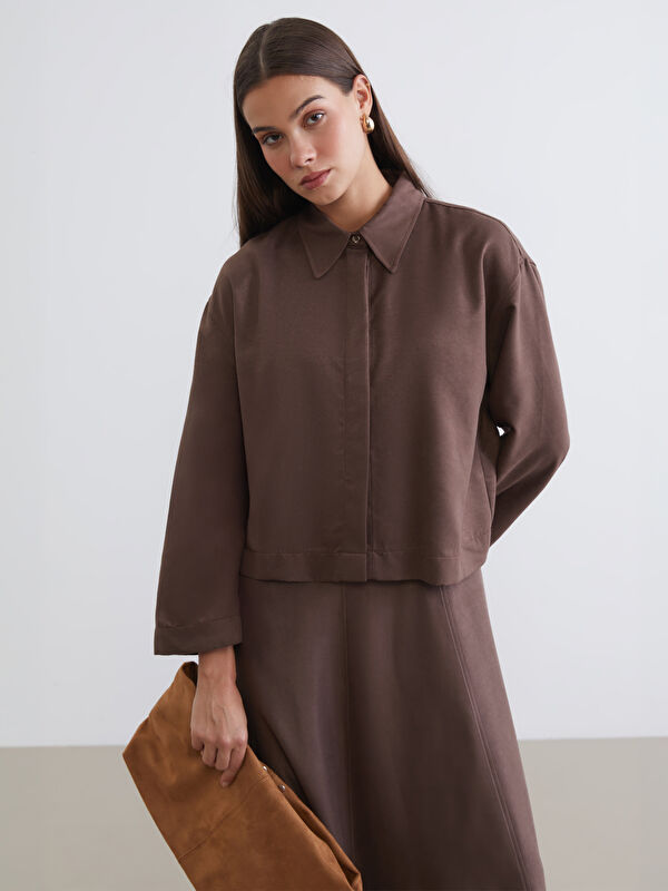 LCW Modest Oversize Kadın Süet Görünümlü Gömlek