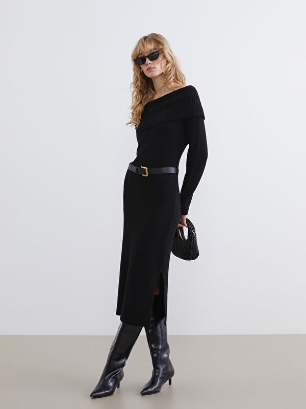 LCW Vision Schulterfreies Gürtel Strickkleid