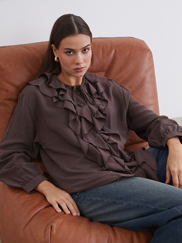 LCW Modest Bisiklet Yaka Fırfırlı Bluz