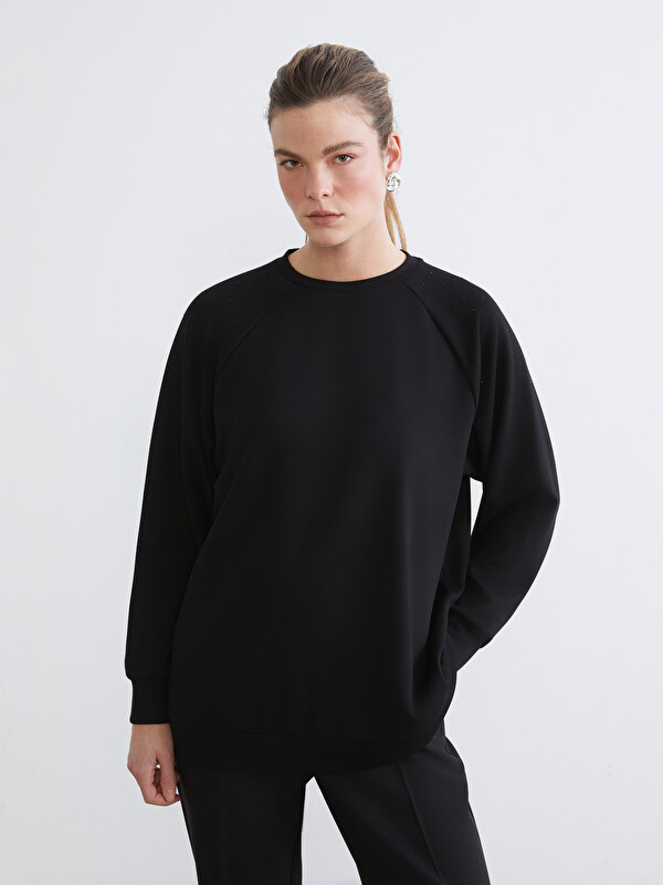 LCW Comfort Bisiklet Yaka Taşlı Kadın Sweatshirt