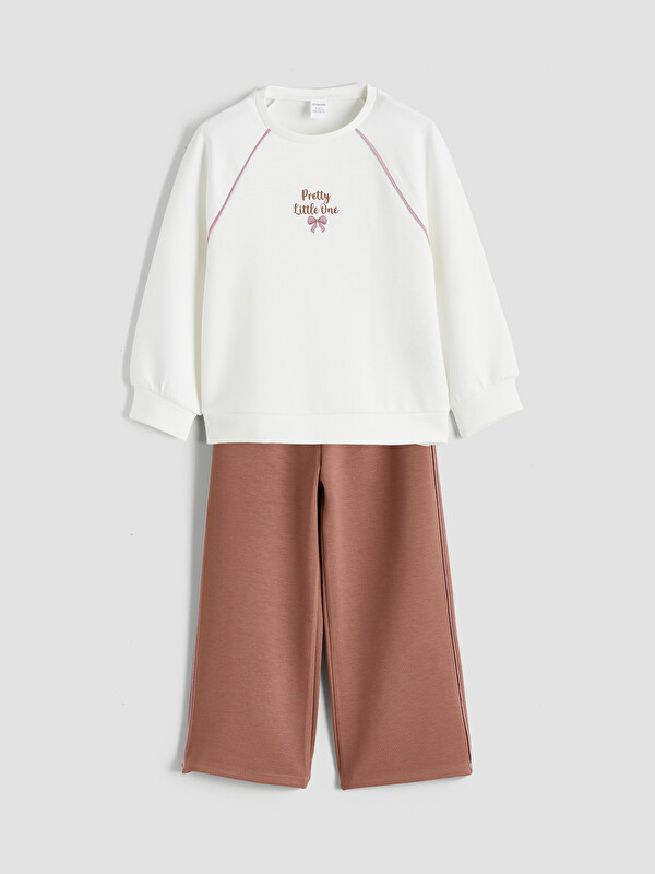 LCW Kids Bisiklet Yaka Kız Çocuk Sweatshirt ve Eşofman Altı