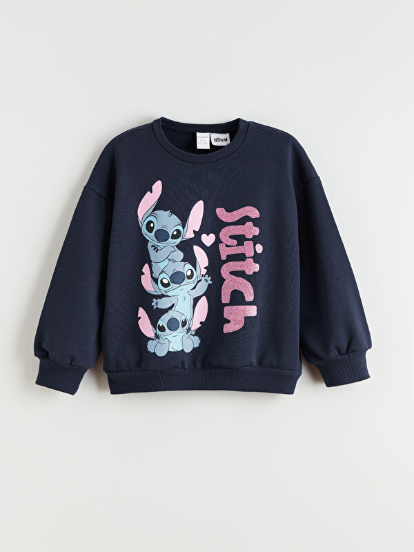 LCW Kids Bisiklet Yaka Stitch Baskılı Kız Çocuk Sweatshirt