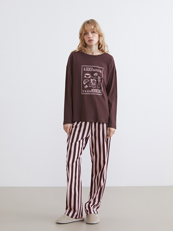 LCW DREAM Bisiklet Yaka Baskılı Kadın Pijama Takımı