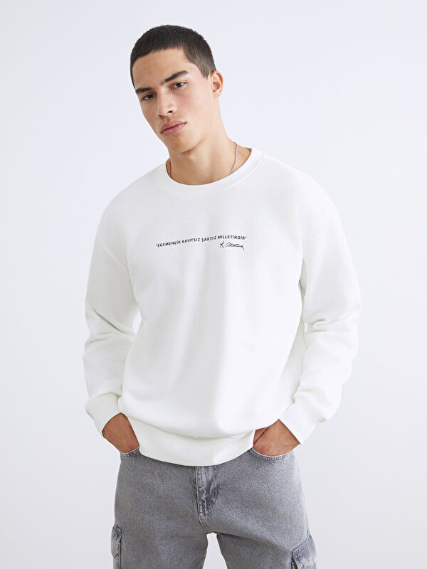 XSIDE Bisiklet Yaka Baskılı Erkek Sweatshirt