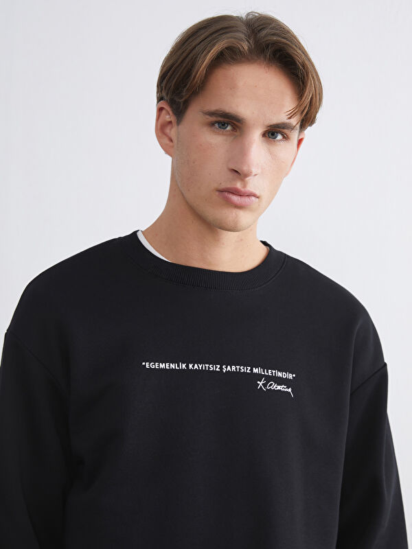 XSIDE Bisiklet Yaka Baskılı Erkek Sweatshirt