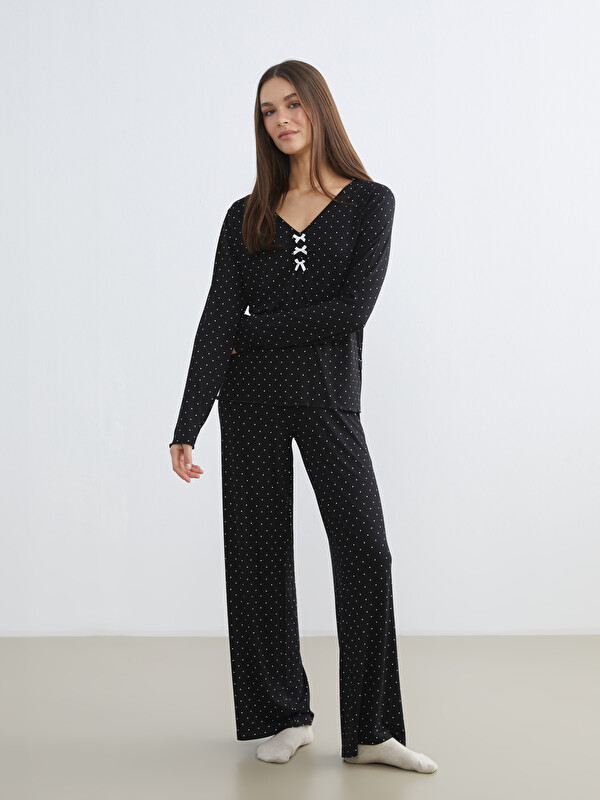 LCW DREAM V Neck Polka Dot Women's Pyjamas Set