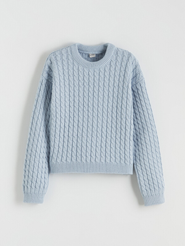 LCW Kids Bisiklet Yaka Saç Örgüsü Desenli Kız Çocuk Triko Kazak