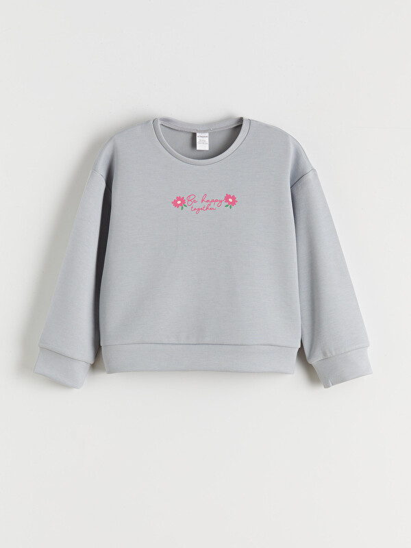 LCW Kids Bisiklet Yaka Baskılı Kız Çocuk Sweatshirt