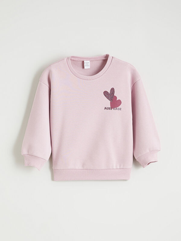 LCW Kids Kalp Baskılı Kız Çocuk Sweatshirt