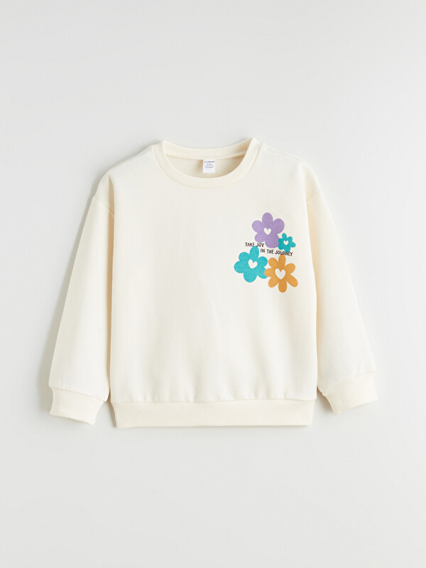 LCW Kids Bisiklet Yaka Çiçek Baskılı Kız Çocuk Sweatshirt