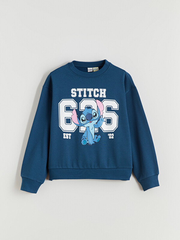 LCW Kids Bisiklet Yaka Stitch Baskılı Kız Çocuk Sweatshirt