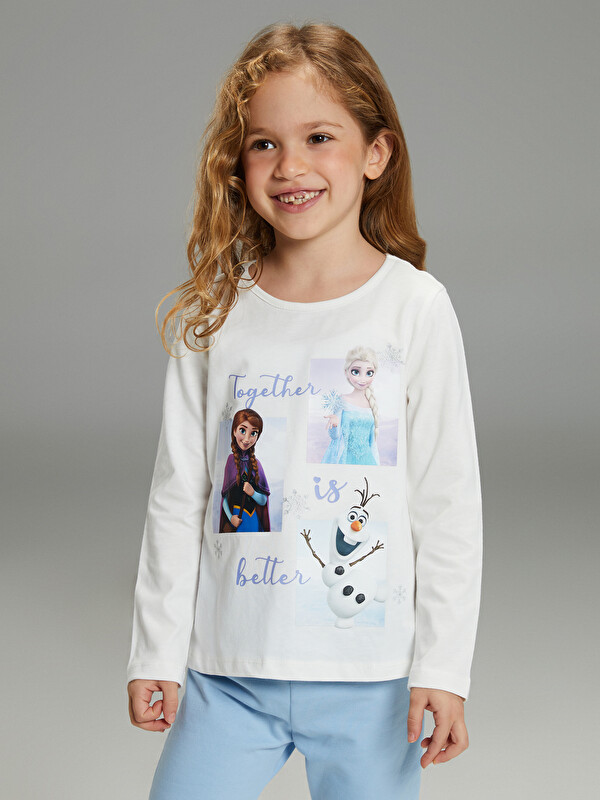 LCW Kids Bisiklet Yaka Frozen Baskılı Kız Çocuk Tişört