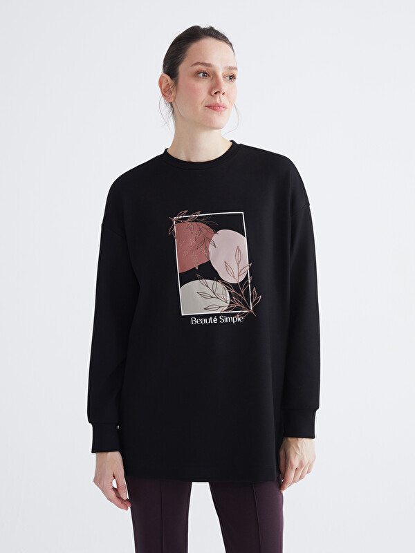 LCW EVERYDAY Bisiklet Yaka Baskılı Oversize Kadın Tunik