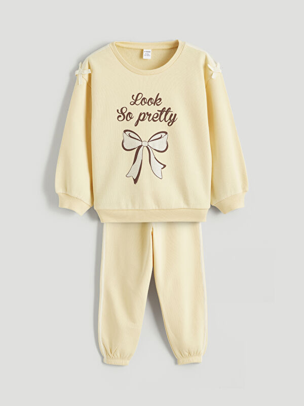 LCW Kids Baskılı Kız Çocuk Sweatshirt ve Pantolon 2'li