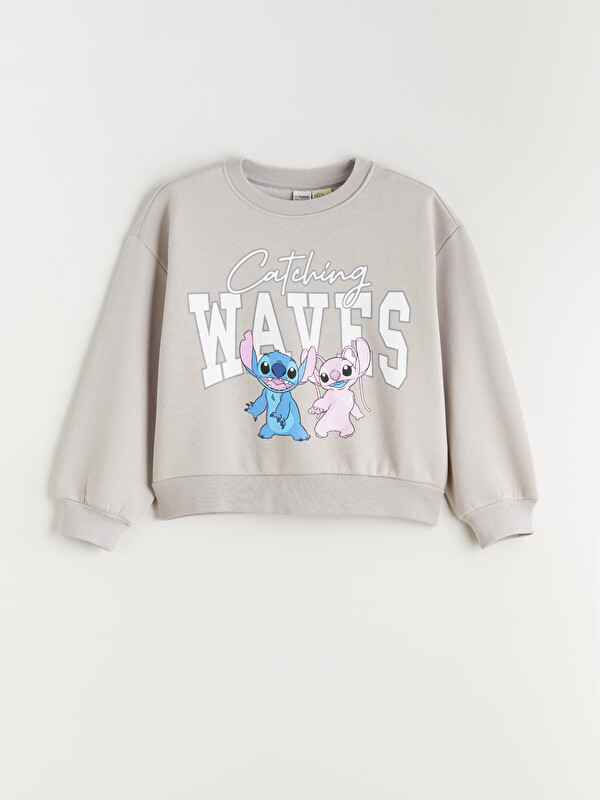 LCW Kids Stitch ve Angel Baskılı Kız Çocuk Kalın Sweatshirt