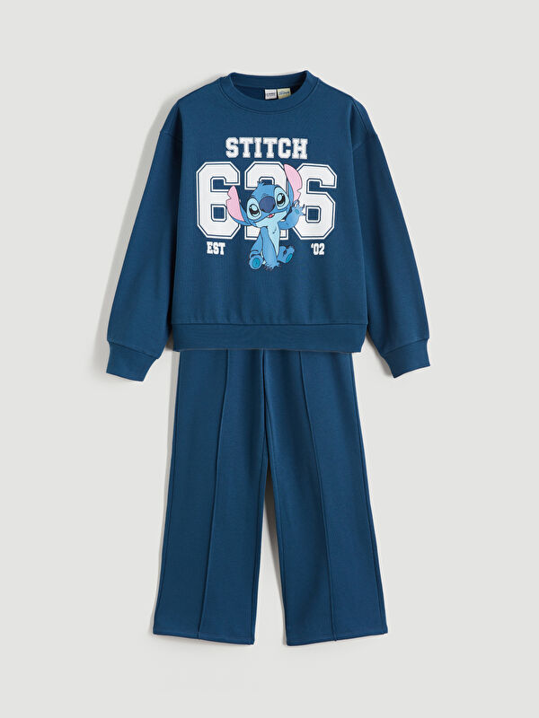 LCW Kids Stitch Baskılı Kız Çocuk Sweatshirt ve Eşofman Alt