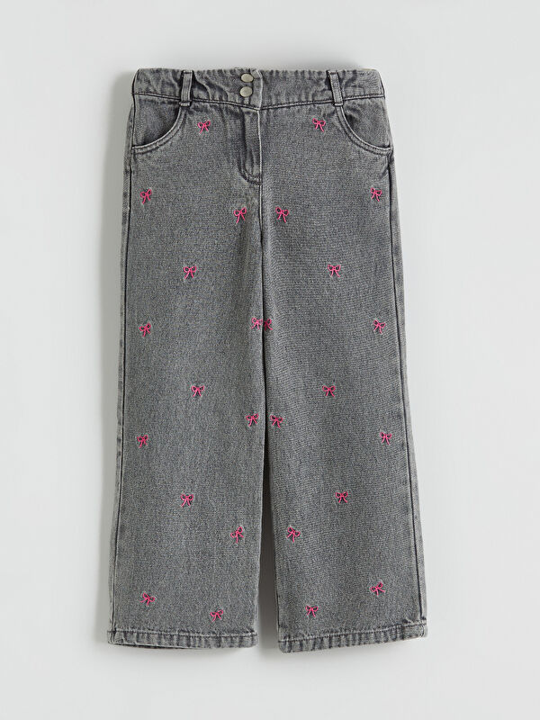 LCW Kids Elastic Waist Embroidered Wideleg Women's Jeans