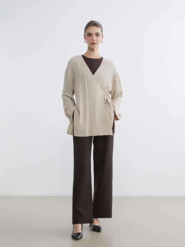 LCW Modest Beli Lastikli Geniş Paça Kadın Pantolon