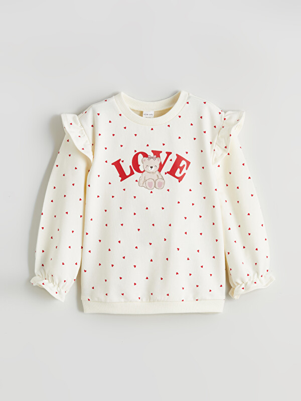 LCW baby Bisiklet Yaka Fırfır Detaylı Kız Bebek Sweatshirt