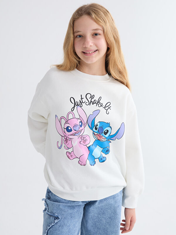 LCW Kids سويت شيرت للبنات بياقة دائرية بطبعة Stitch و Angel