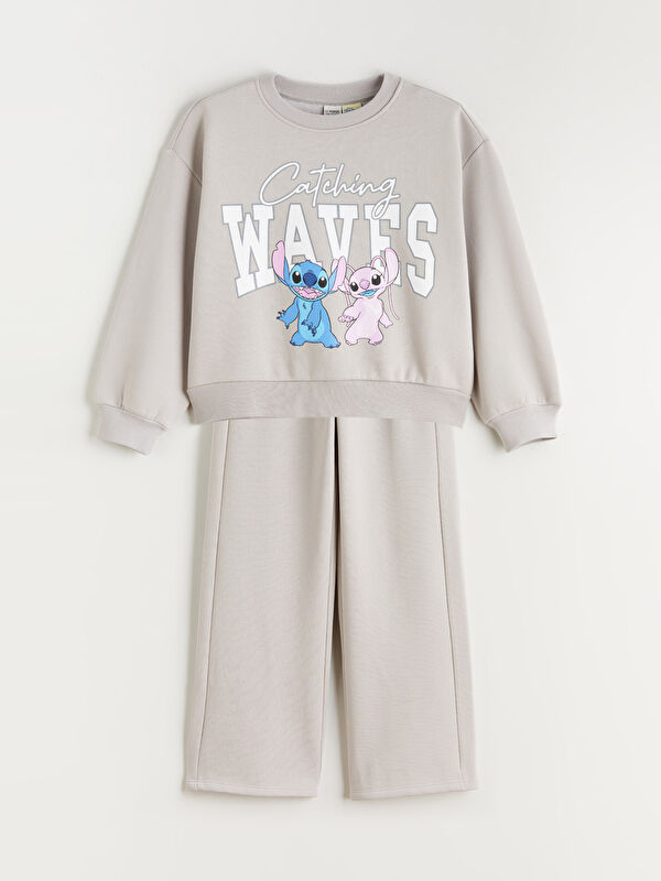 LCW Kids Stitch ve Angel Baskılı Kız Çocuk Sweatshirt ve Eşofman Alt