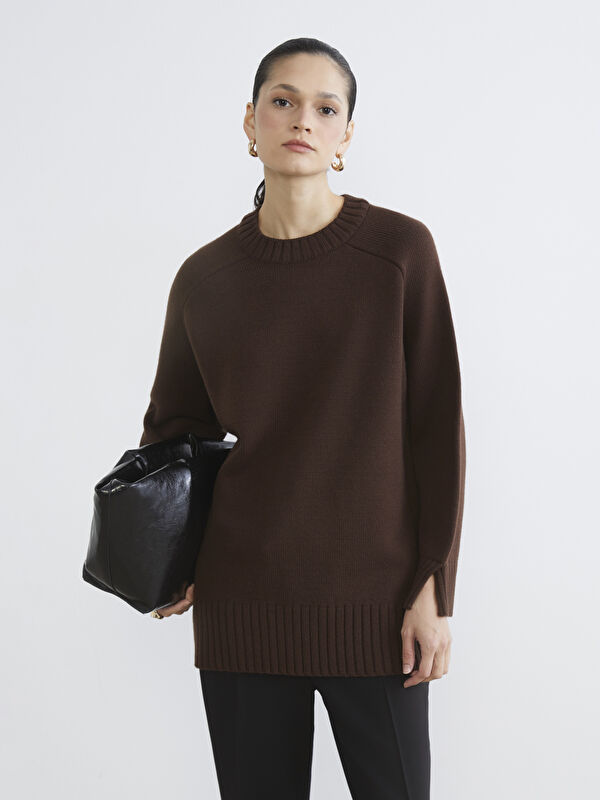 LCW Modest Bisiklet Yaka Oversize Kadın Triko Tunik