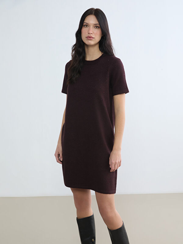 LCW Comfort Taşlı Mini Triko Elbise