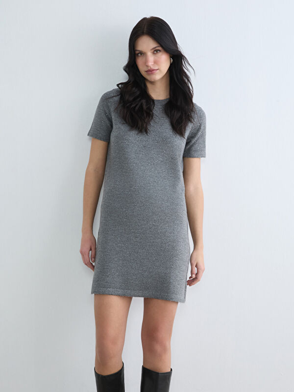 LCW Comfort Taşlı Mini Triko Elbise