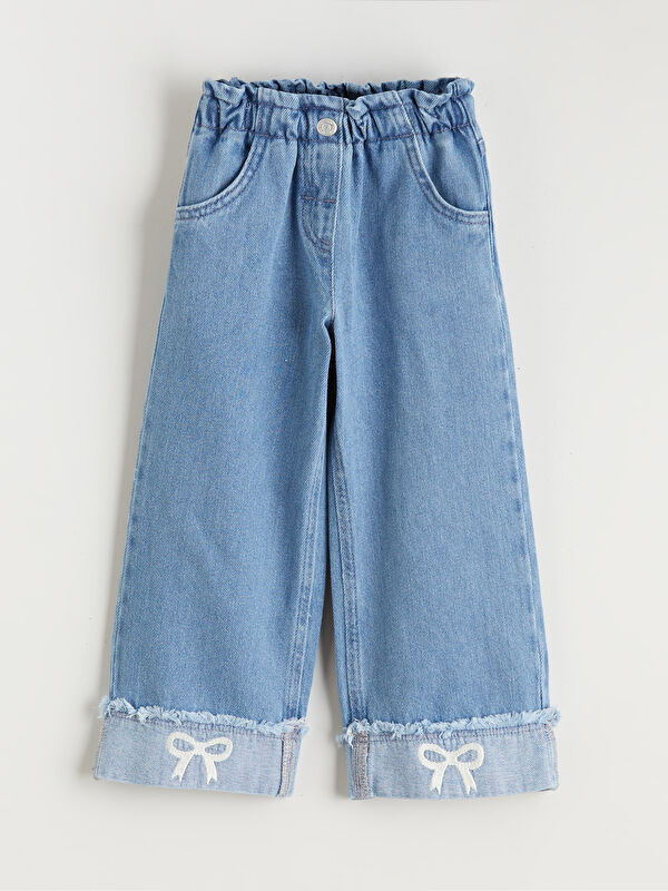LCW Kids Elasticated Waist Wideleg Girls' Jeans