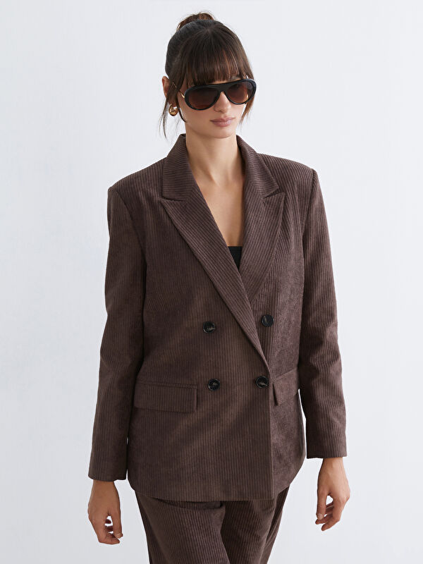 Soulife Kruvaze Yaka Kadın Kadife Blazer Ceket