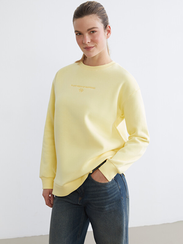 LCW Comfort Nakışlı Oversize Kadın Kalın Sweatshirt