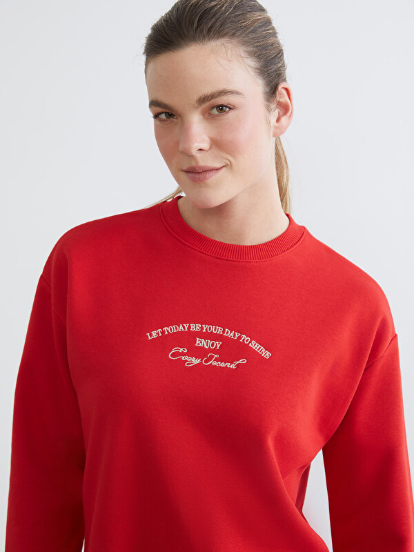 LCW Comfort Nakışlı Oversize Kadın Kalın Sweatshirt