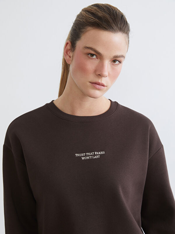 LCW Comfort Nakışlı Oversize Kadın Kalın Sweatshirt