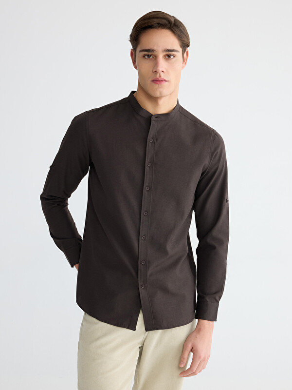 LCWAIKIKI Classic Regular Fit Grandad Collar Oxford Men's Shirt