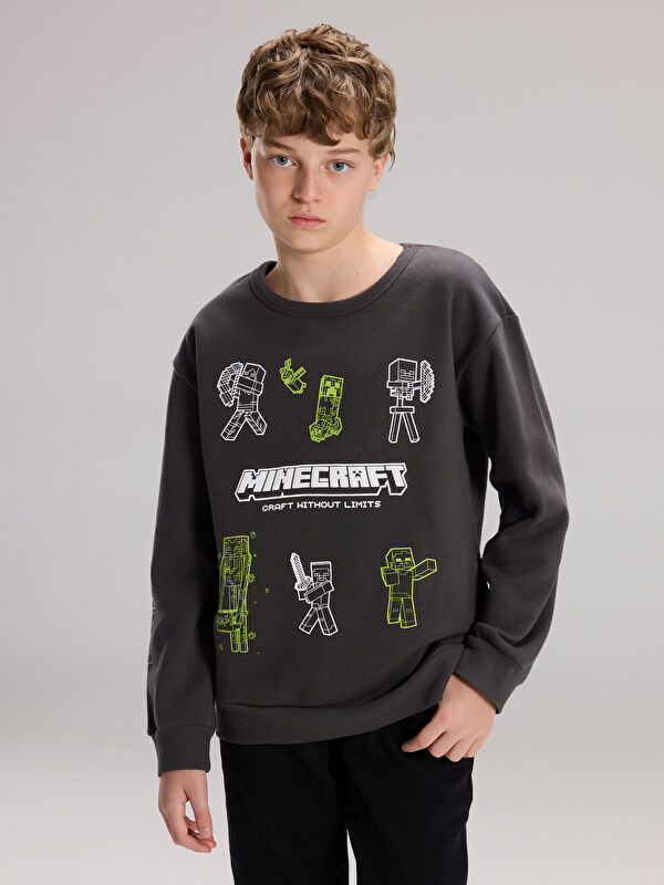 LCW Kids Bisiklet Yaka Minecraft Baskılı Erkek Çocuk Sweatshirt