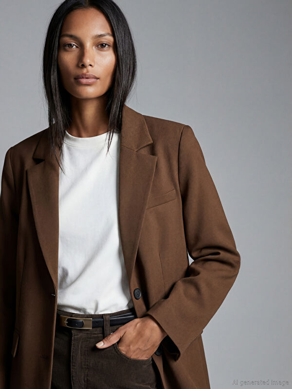 LCW Vision Kruvaze Yaka Kadın Kaşe Blazer Ceket