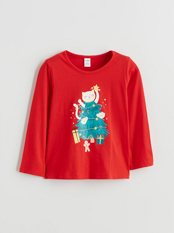 LCW Kids Rundhalsausschnitt Weihnachtsmotiv T-Shirt für Mädchen