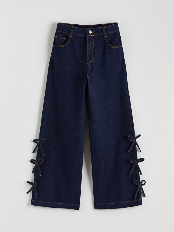 LCW Kids Wideleg Fiyonk Detaylı Kız Çocuk Jean Pantolon