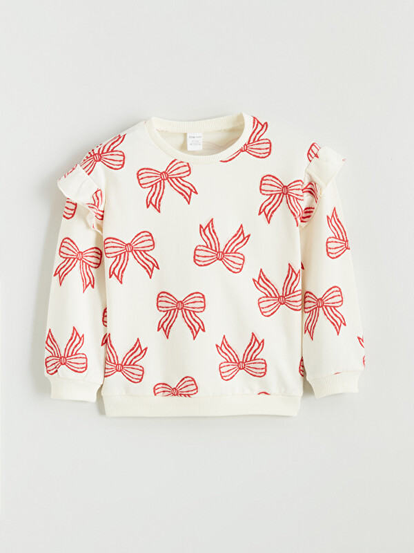 LCW baby Bisiklet Yaka Desenli Kız Bebek Sweatshirt