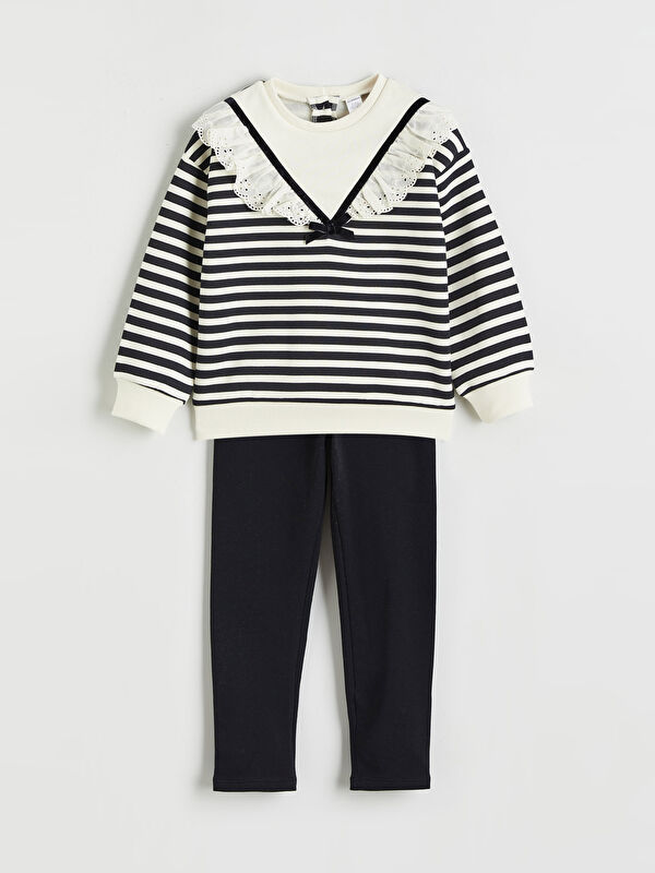 LCW Kids Bebe Yaka Çizgili Kız Çocuk Sweatshirt ve Tayt