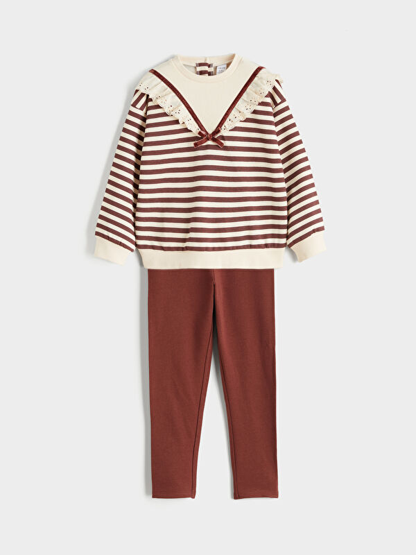 LCW Kids Peter Pan Collar Striped Girls Sweatshirt and Leggings