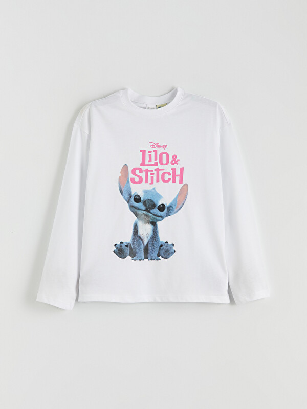 LCW Kids Bisiklet Yaka Stitch Baskılı Kız Çocuk Pijama Üst