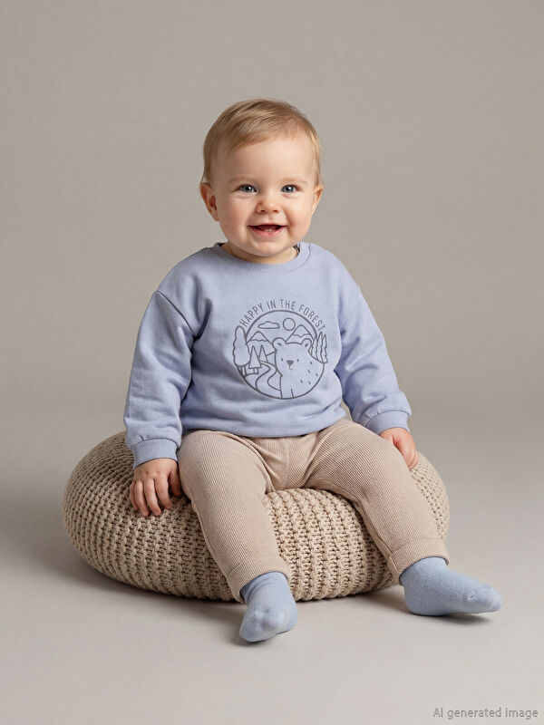 LCW baby Bisiklet Yaka Erkek Bebek Sweatshirt ve Tayt