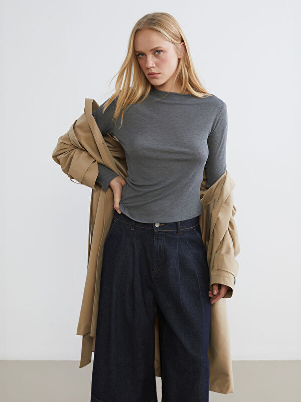 LCW Vision Slash Neck Ruched Blouse