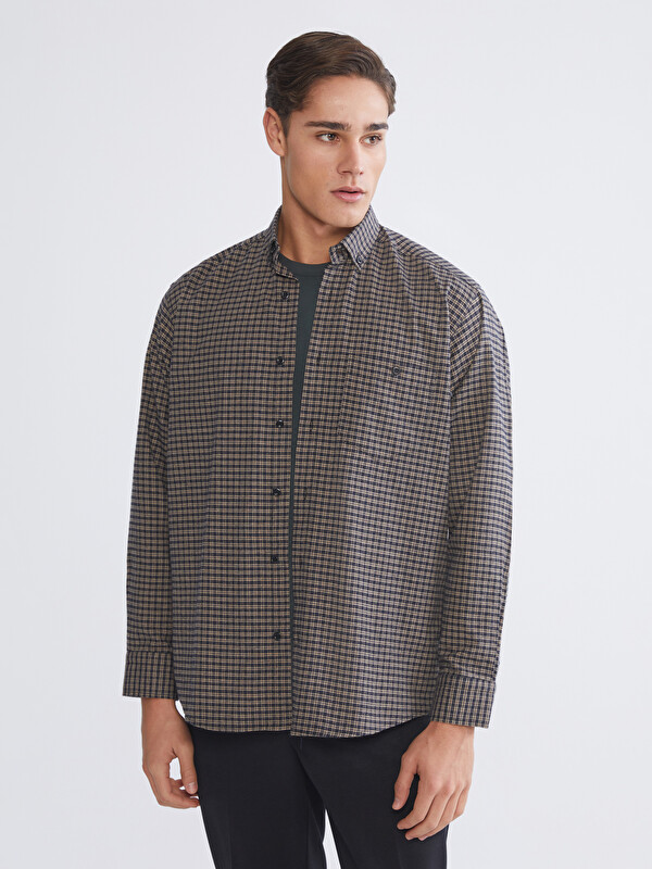 LCWAIKIKI Classic Regular Fit Uzun Kollu Ekose Gabardin Erkek Gömlek