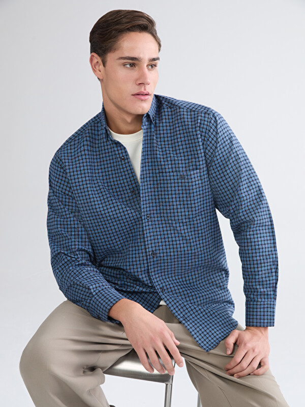 LCWAIKIKI Classic Regular Fit Uzun Kollu Ekose Gabardin Erkek Gömlek